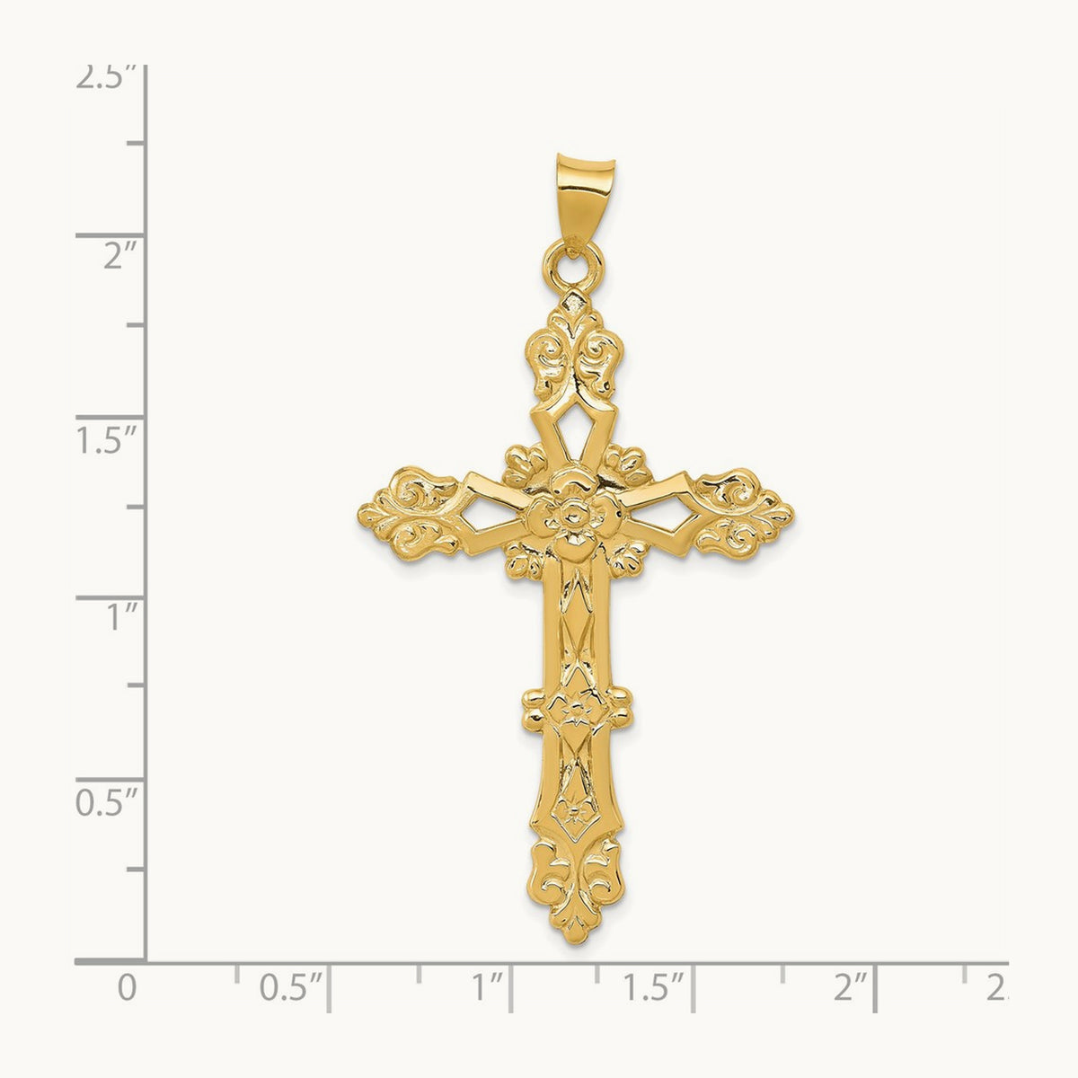 Polished Fleur de Lis Cross Pendant, 14K