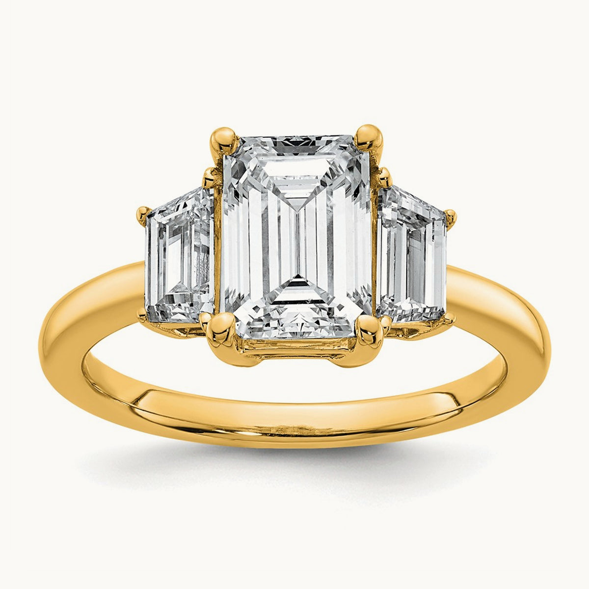 Emerald & Trapezoid Engagement Ring — 14K Yellow Gold, 2 3/4 ct, 7
