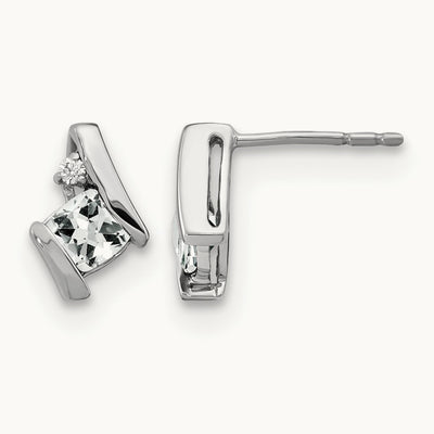 Cushion White Topaz and Diamond Earrings, 14K White Gold