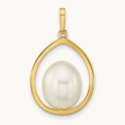 9- White Rice Freshwater Cultured Pearl Pendant, 14K