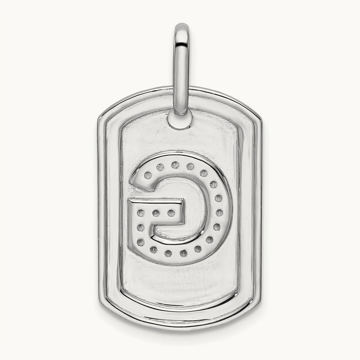 Diamond Dog Tag Charm — 14K White Gold, G