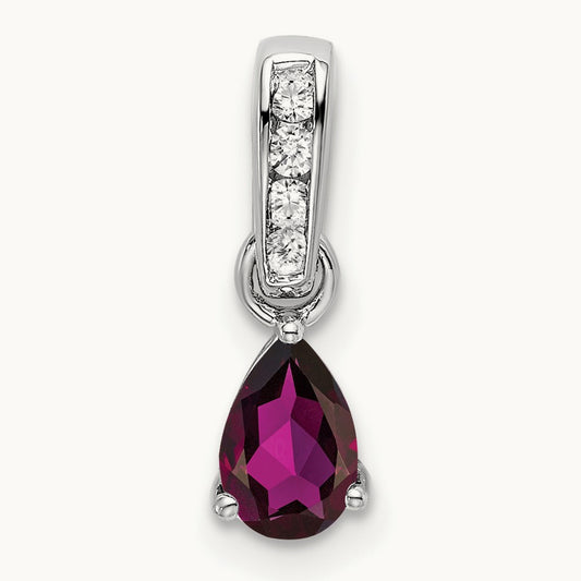 Pear Rhodolite Garnet and Diamond Pendant, 14K White Gold