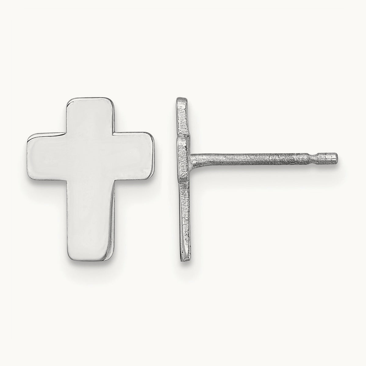 Polished Cross Post Earrings — 14K White Gold