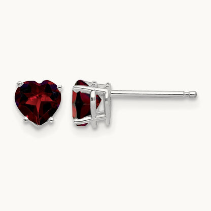 Heart Garnet Earrings, 5mm, 14K White Gold