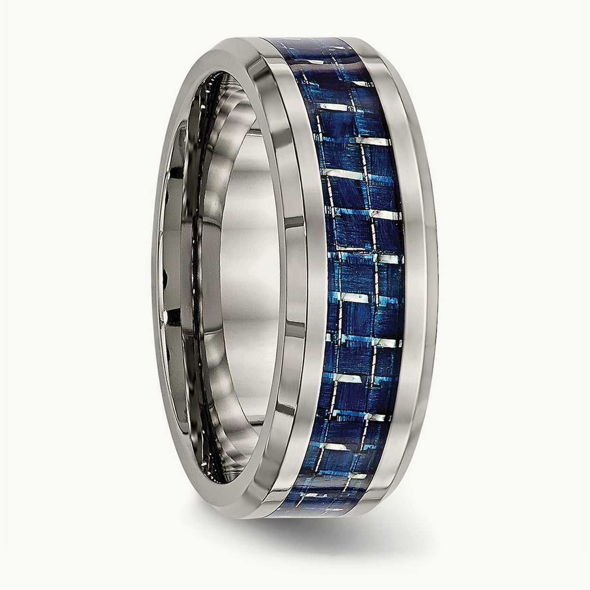 Polished with Blue Carbon Fiber Inlay Beveled Edge Band — 10