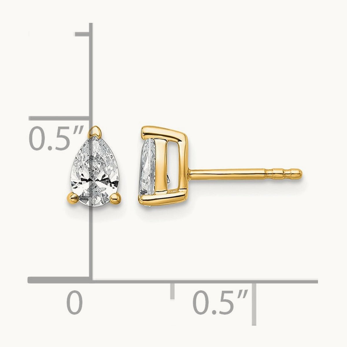 Pear 3 Prong Stud Earrings, 0.50-6.00 ct tw Lab-Grown Diamond — 3/4 ct, 14K Yellow Gold