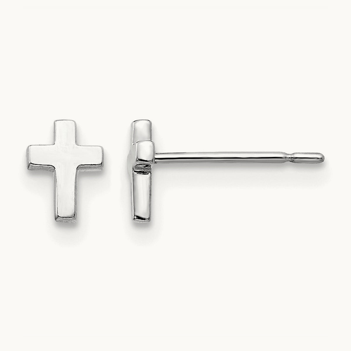 Children's Cross Post Earrings — 14K White Gold