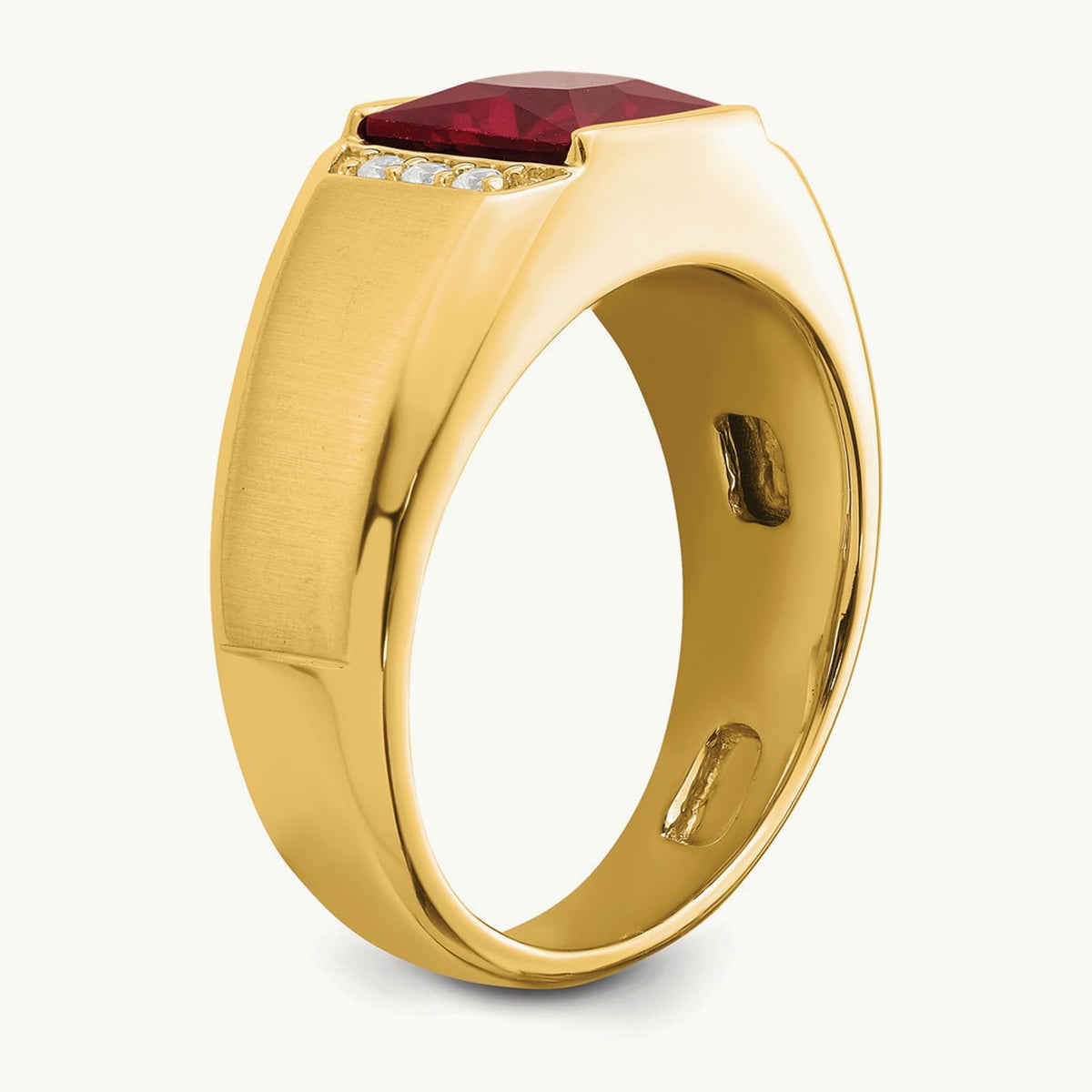 Square Created Ruby and Diamond Mens Ring, 14K