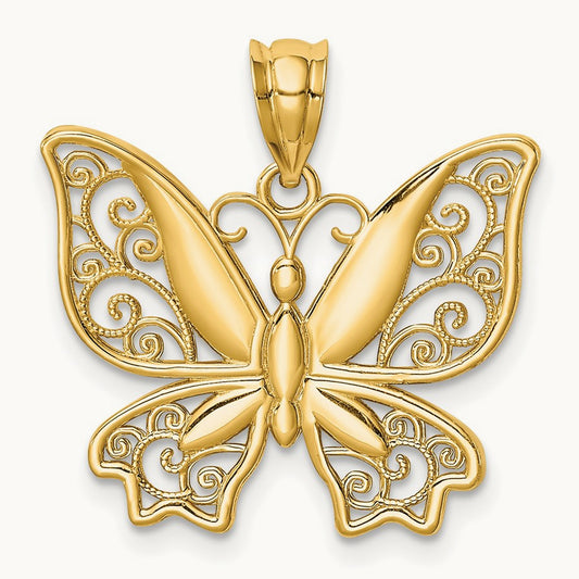 Polished Butterfly Pendant, 14K