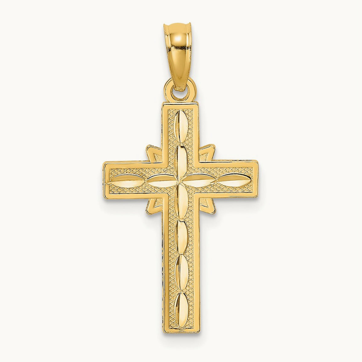 D/C Etched Cross Charm, 14K