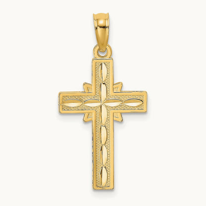 D/C Etched Cross Charm, 14K