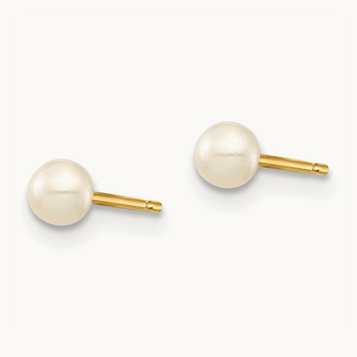 Madi K 3- White Button Freshwater Cultured Pearl Stud Post Earrings, 4mm, 14K