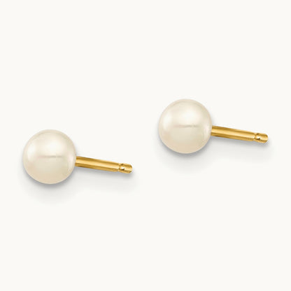 Madi K 3- White Button Freshwater Cultured Pearl Stud Post Earrings, 4mm, 14K