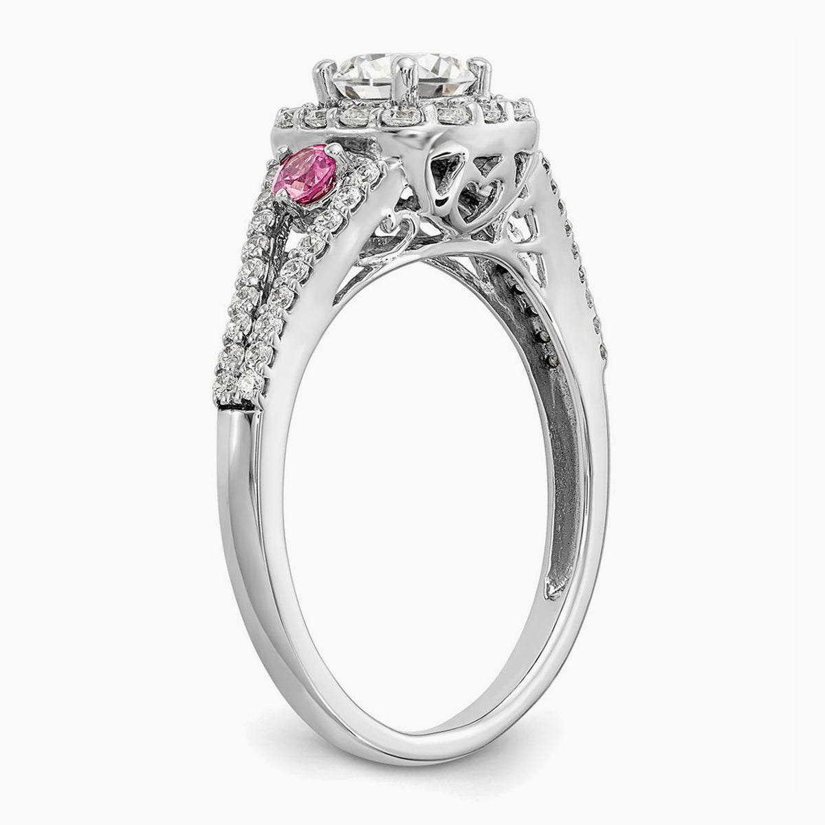 Gold and Pink Sap Semi-Mount Halo Engagement Ring, 0.50 ct tw