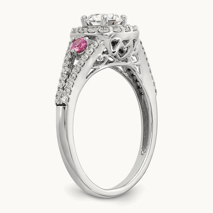 Gold and Pink Sap Semi-Mount Halo Engagement Ring, 0.50 ct tw