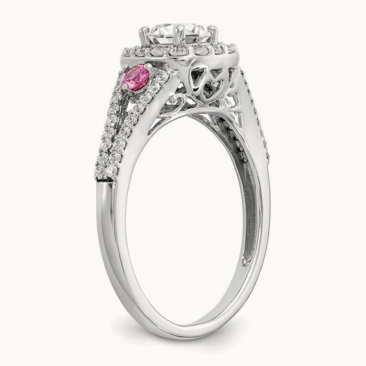Gold and Pink Sap Semi-Mount Halo Engagement Ring, 0.50 ct tw