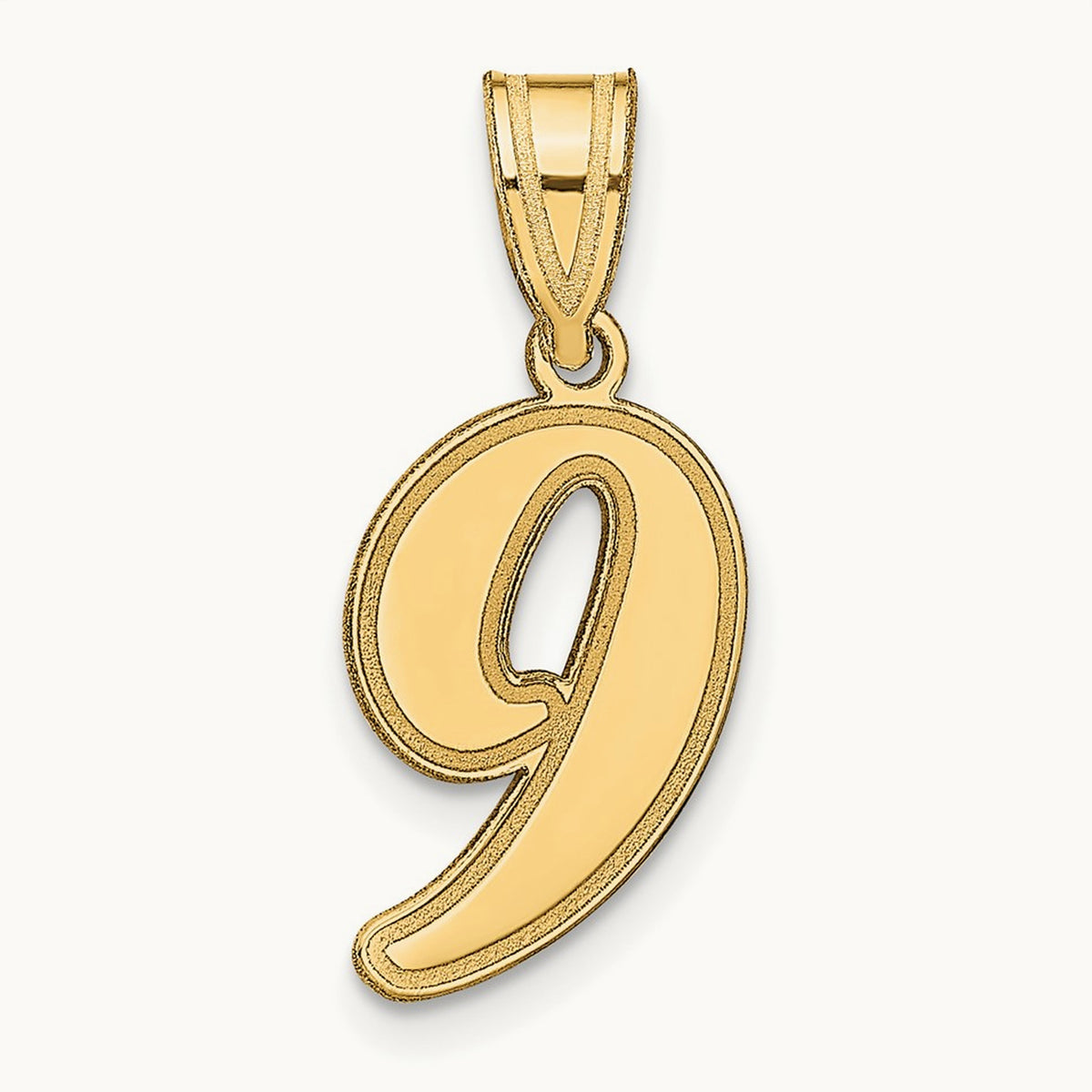 Brushed Border Script Number 9 Pendant, 14K