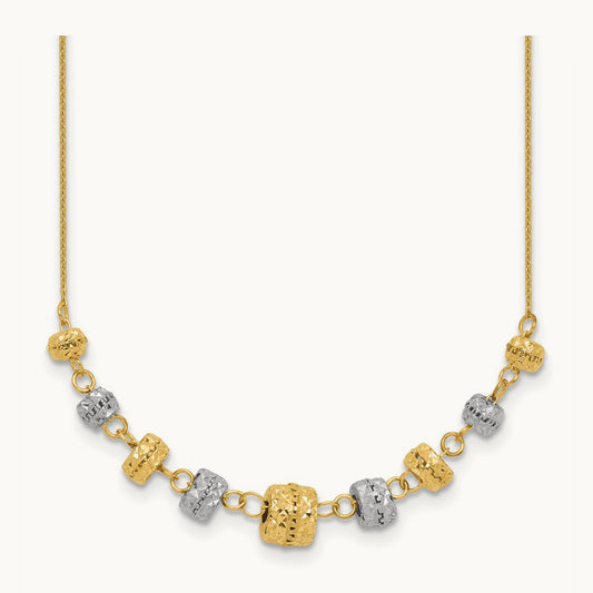 Diamond-cut Polished Graduated Barrels Necklace, 14K Two-tone