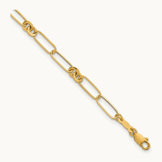 Polished Fancy Link 7.5in Bracelet, 14K