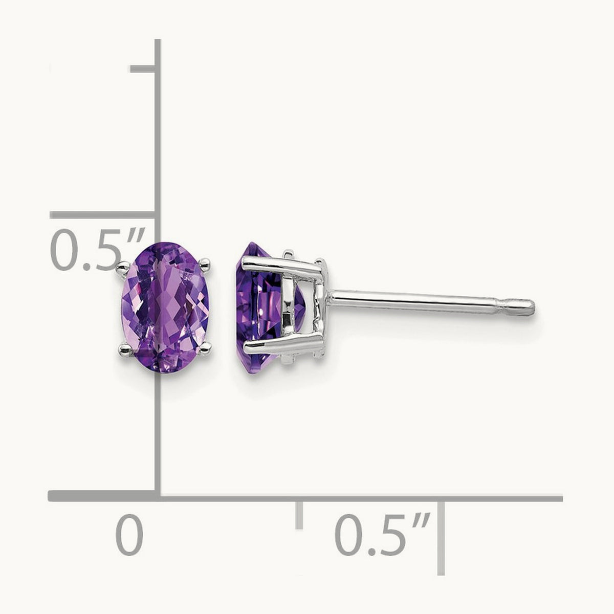 6x4mm Oval Amethyst Earrings, 14K White Gold