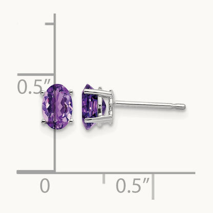 6x4mm Oval Amethyst Earrings, 14K White Gold