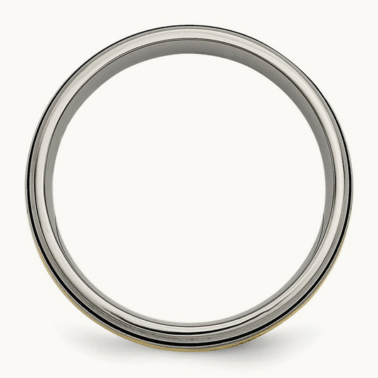 Antiqued and Brushed w/14k Yellow Inlay Grooved Band, Titanium