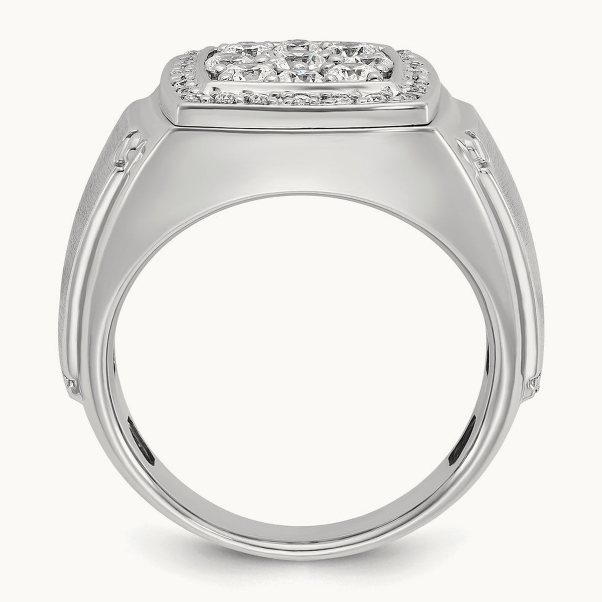 Men's Polished & Satin Diamond Square Cluster Ring — 14K White Gold