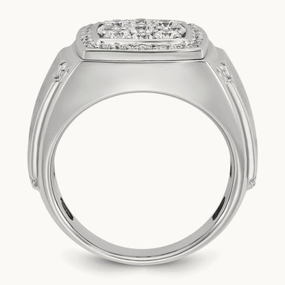 Men's Polished & Satin Diamond Square Cluster Ring — 14K White Gold