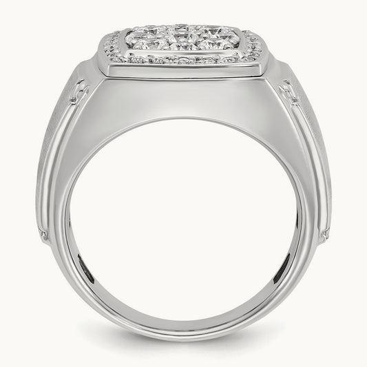 Men's Polished & Satin Diamond Square Cluster Ring — 14K White Gold