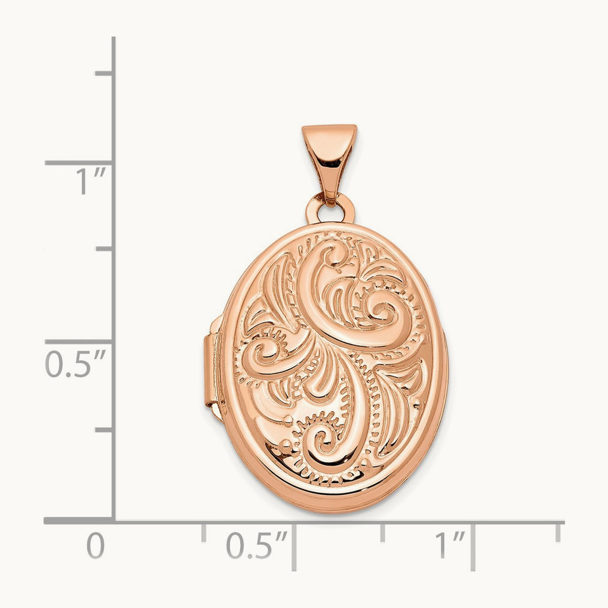 Scroll Design Oval Locket, 21mm, 14K Rose Gold