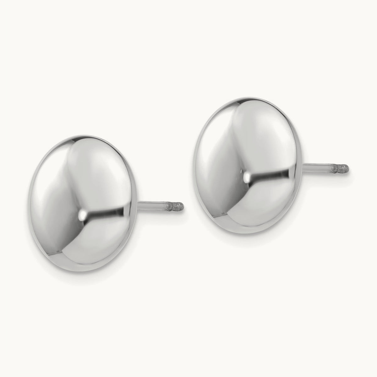 Polished Button Post Earrings — 14K White Gold, 12mm