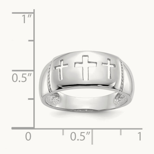 Polished 3 Cross Cut-out Ring, 14K White Gold