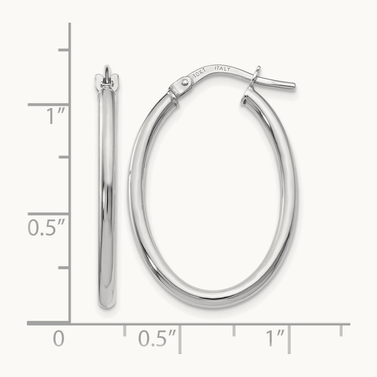 Polished Oval Hinged Hoop Earrings — Leslie's — 10K White Gold, 17mm