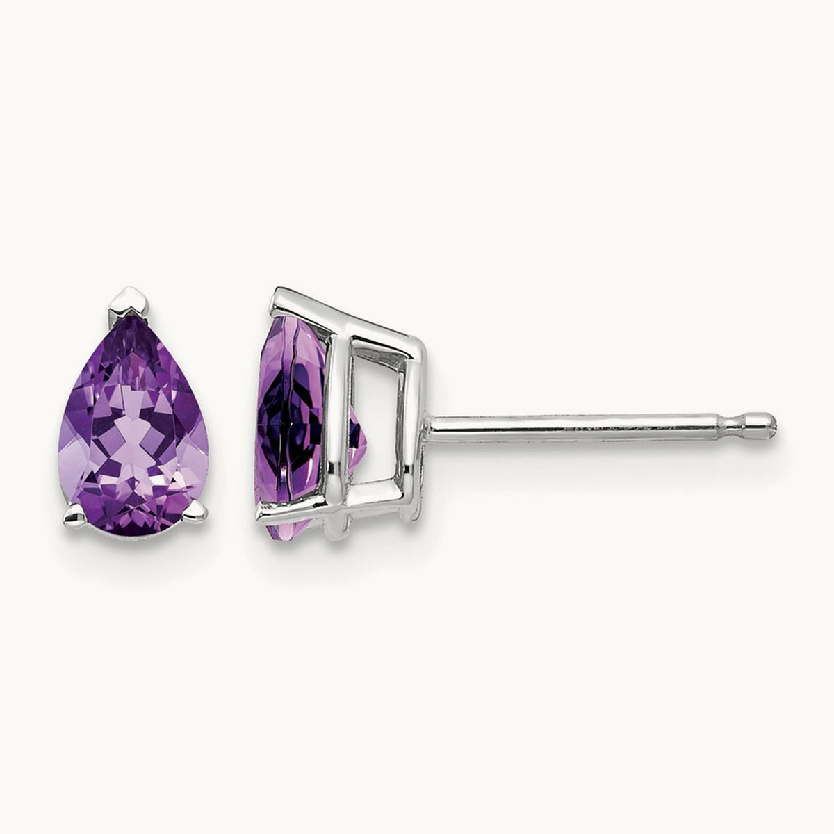 6x4mm Pear Amethyst Earrings, 14K White Gold