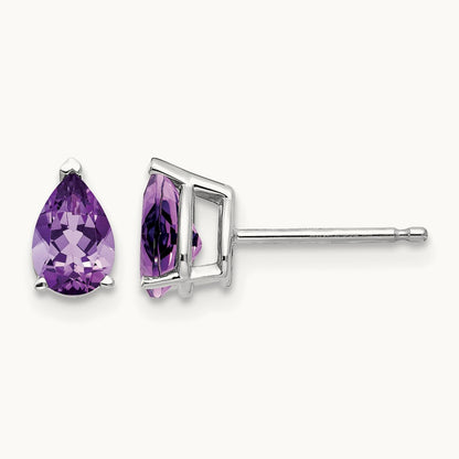 6x4mm Pear Amethyst Earrings, 14K White Gold