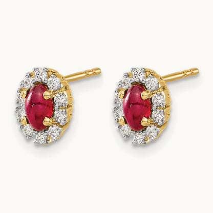 Oval Created Ruby Halo Post Earrings, 0.20 ct tw Lab-Grown Diamond