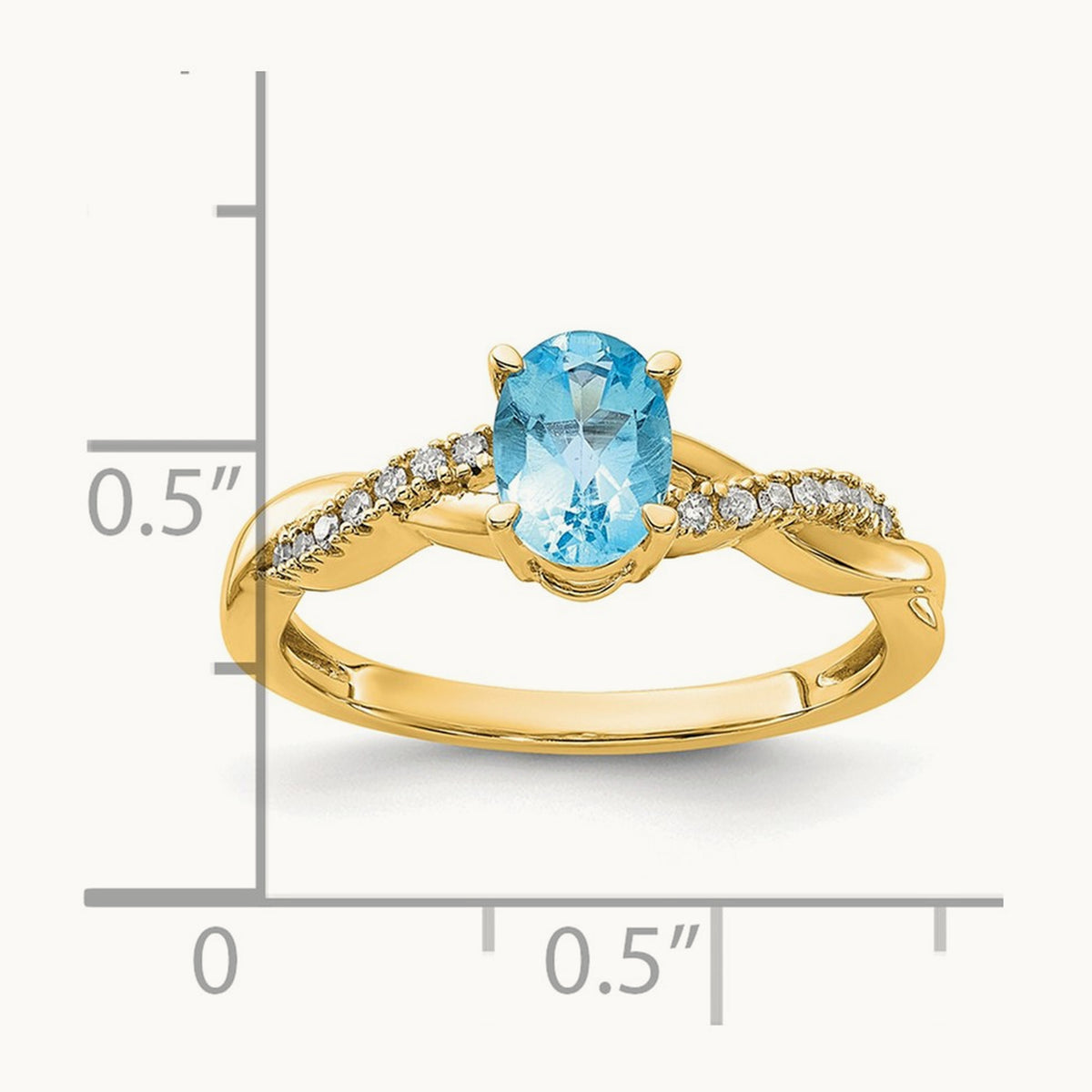 Oval Blue Topaz and Diamond Ring — 14K Yellow Gold, 7