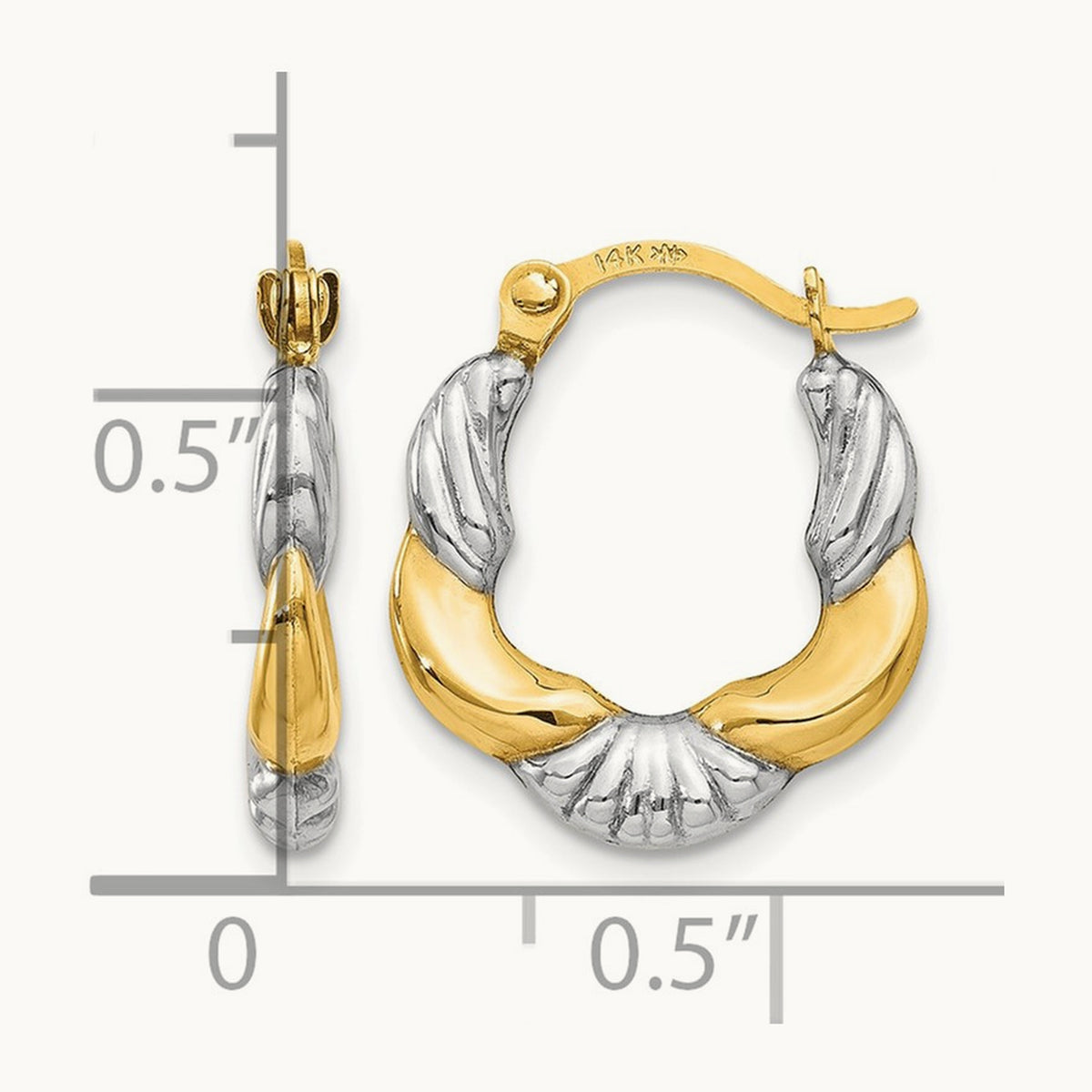 & Rhodium Hollow Scalloped Hoop Earrings, 14K