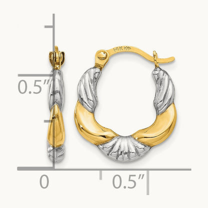 & Rhodium Hollow Scalloped Hoop Earrings, 14K