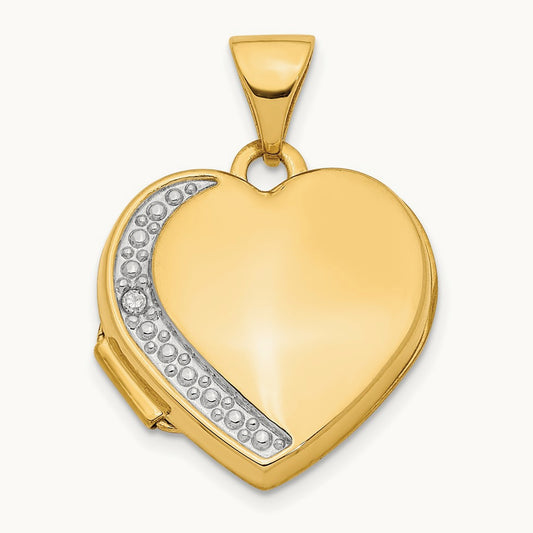 Diamond Heart Locket Pendant, 16mm, 14K