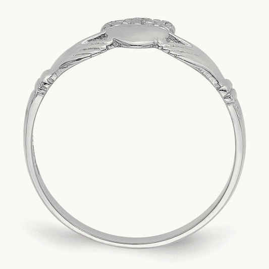 Polished Claddagh Ring, 14K White Gold