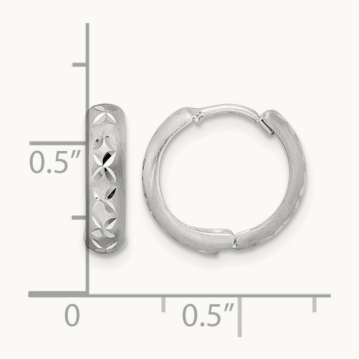 Diamond-cut X Satin 3x13mm Hinged Hoop Earrings — 14K White Gold
