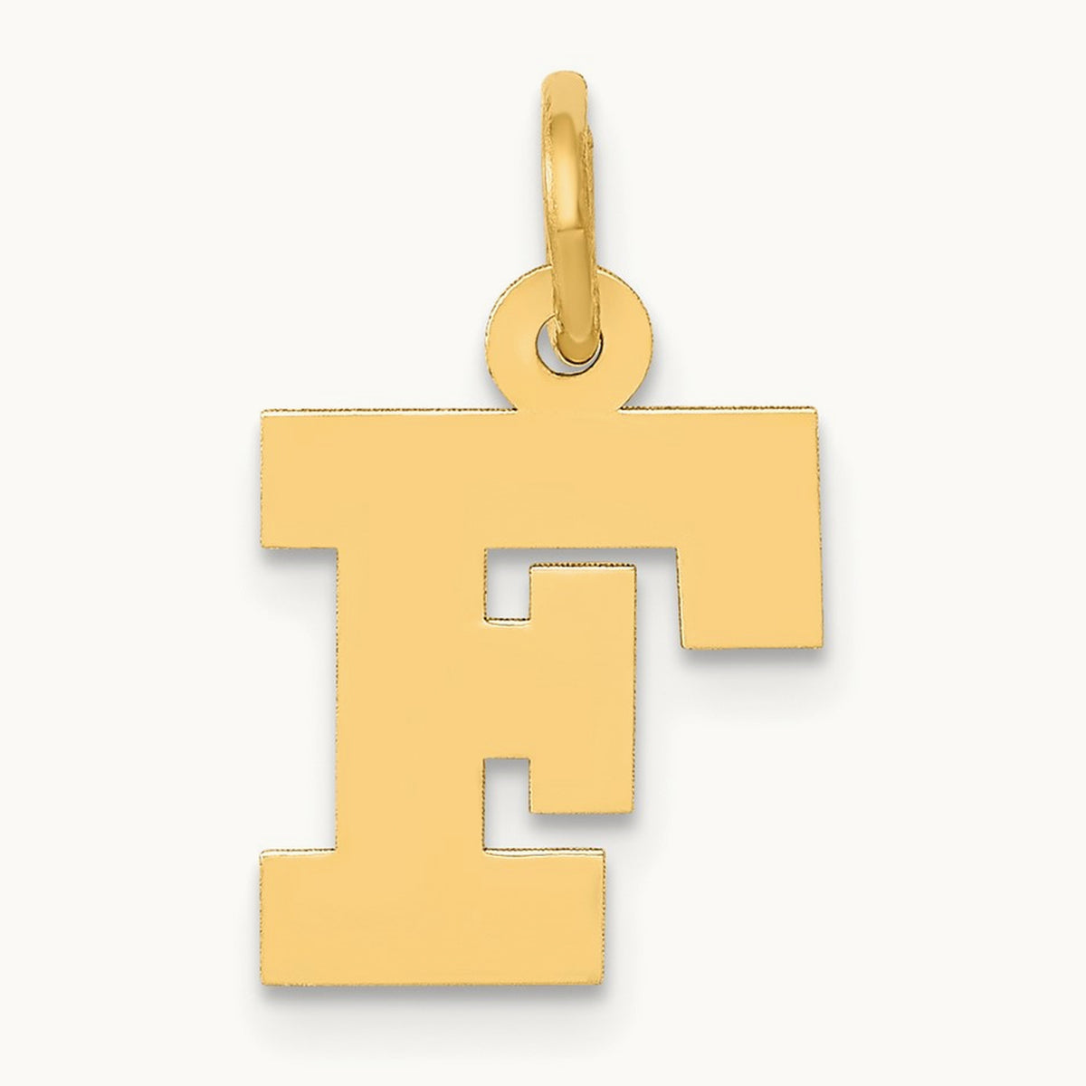 Small Block Initial Charm — 14K Yellow Gold, F