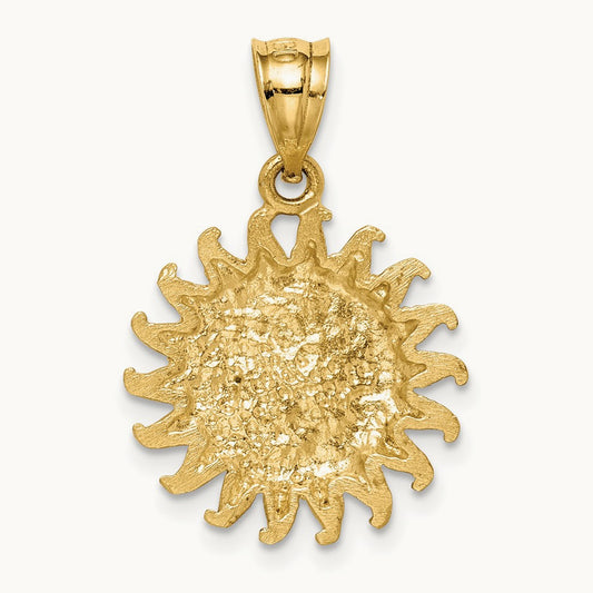 Rhodium Brushed Sun and Moon Pendant, 14K White