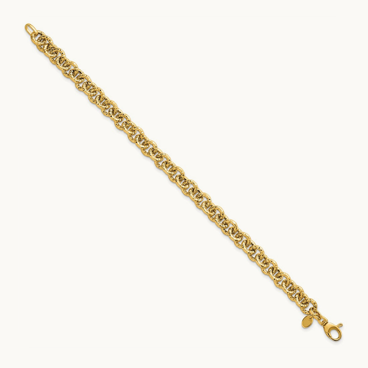 Polished and Textured Fancy Link 7.5in Bracelet, 14K