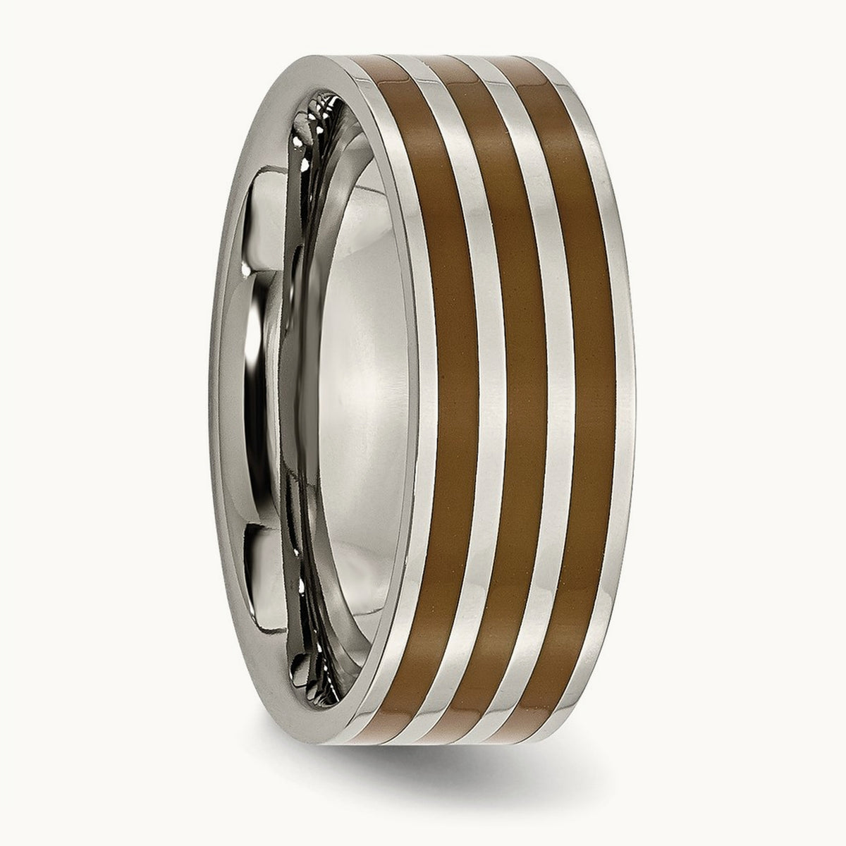 Titanium Polished Brown Enamel Striped 8mm Flat Band