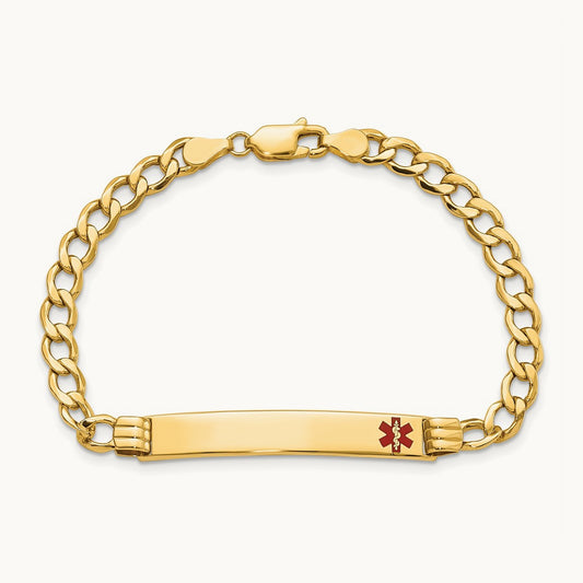 Semi-Solid Medical Polished Red Enamel Cuban ID Bracelet, 14K