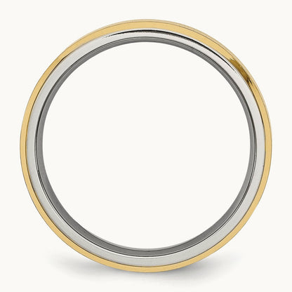 Brushed Yellow IP-plated Beveled Edge Band — photo set