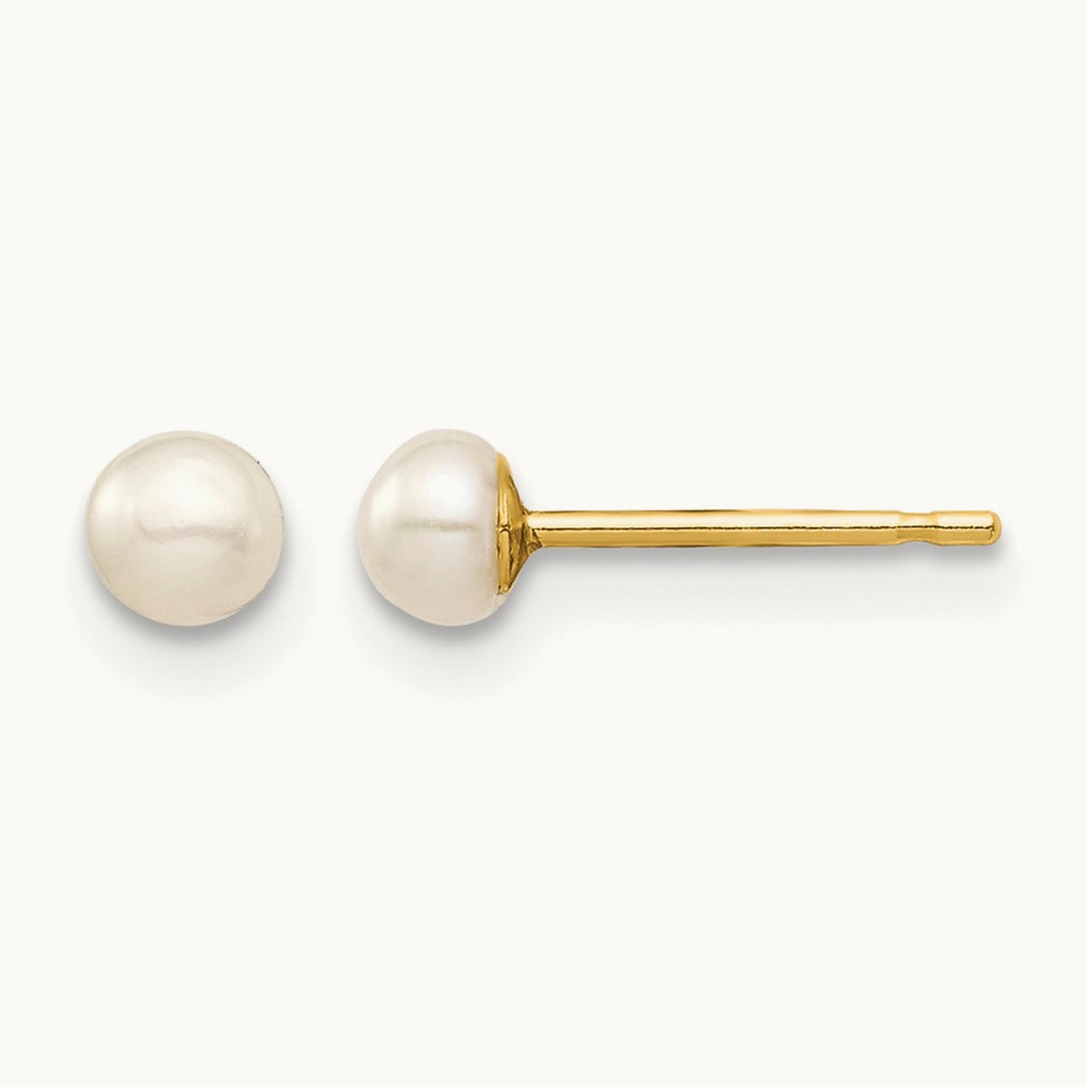 Madi K 3- White Button Freshwater Cultured Pearl Stud Post Earrings, 4mm, 14K
