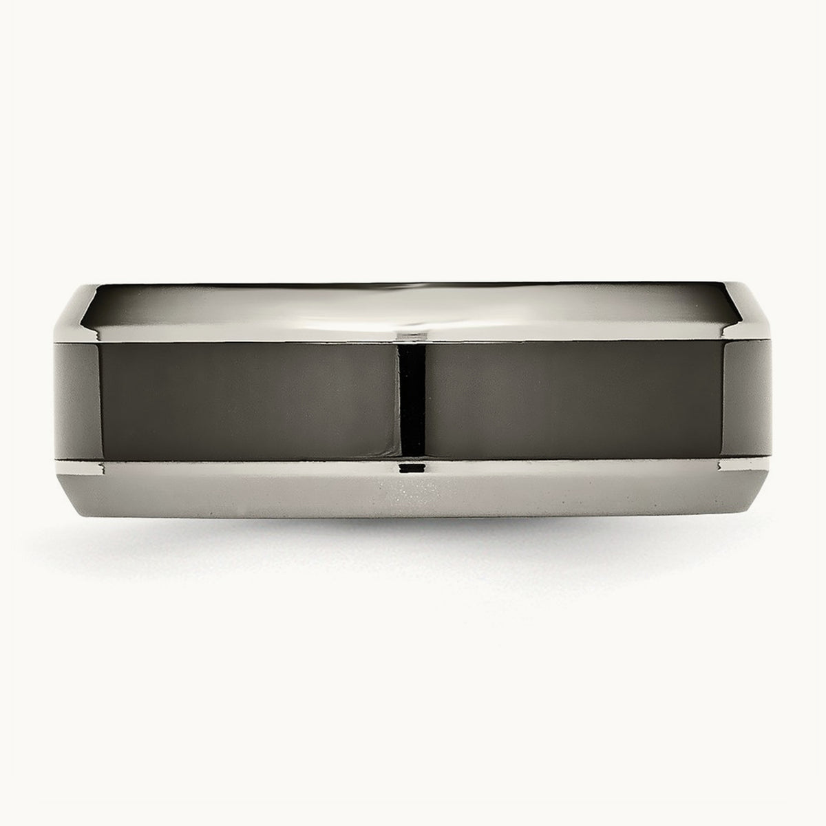 Polished with Black Ceramic Center Beveled Band — photo set